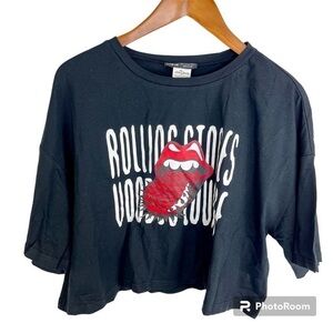 2/$25 The Rolling Stones SHEIN Grunge Western Band Black Cropped Oversized Shirt